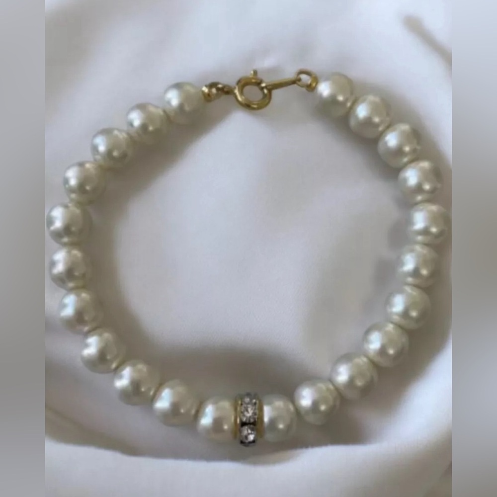 Pearl Bracelet w/ simulated diamonds Wedding Bride Gifts Bridal Jewelry For Her